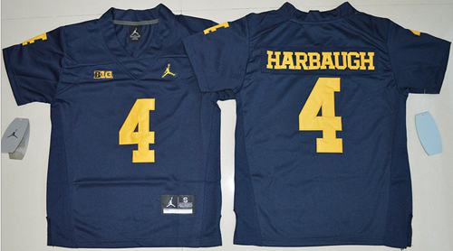 Wolverines #4 Jim Harbaugh Navy Blue Jordan Brand Stitched Youth NCAA Jersey - Click Image to Close
